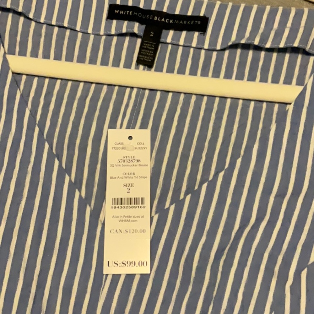 WHBM Blue Striped Women's Top - Picture 3 of 8